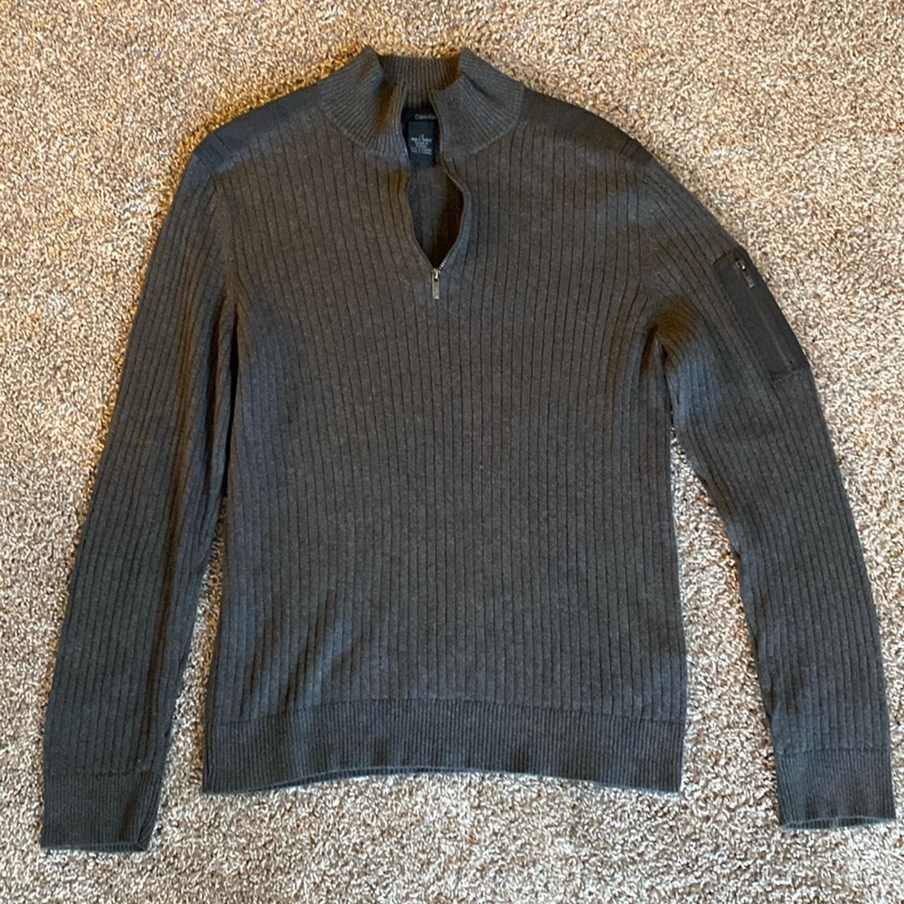 Calvin Klein Dark Gray Men’s 1/4 Zip Pullover Sweater, Size L